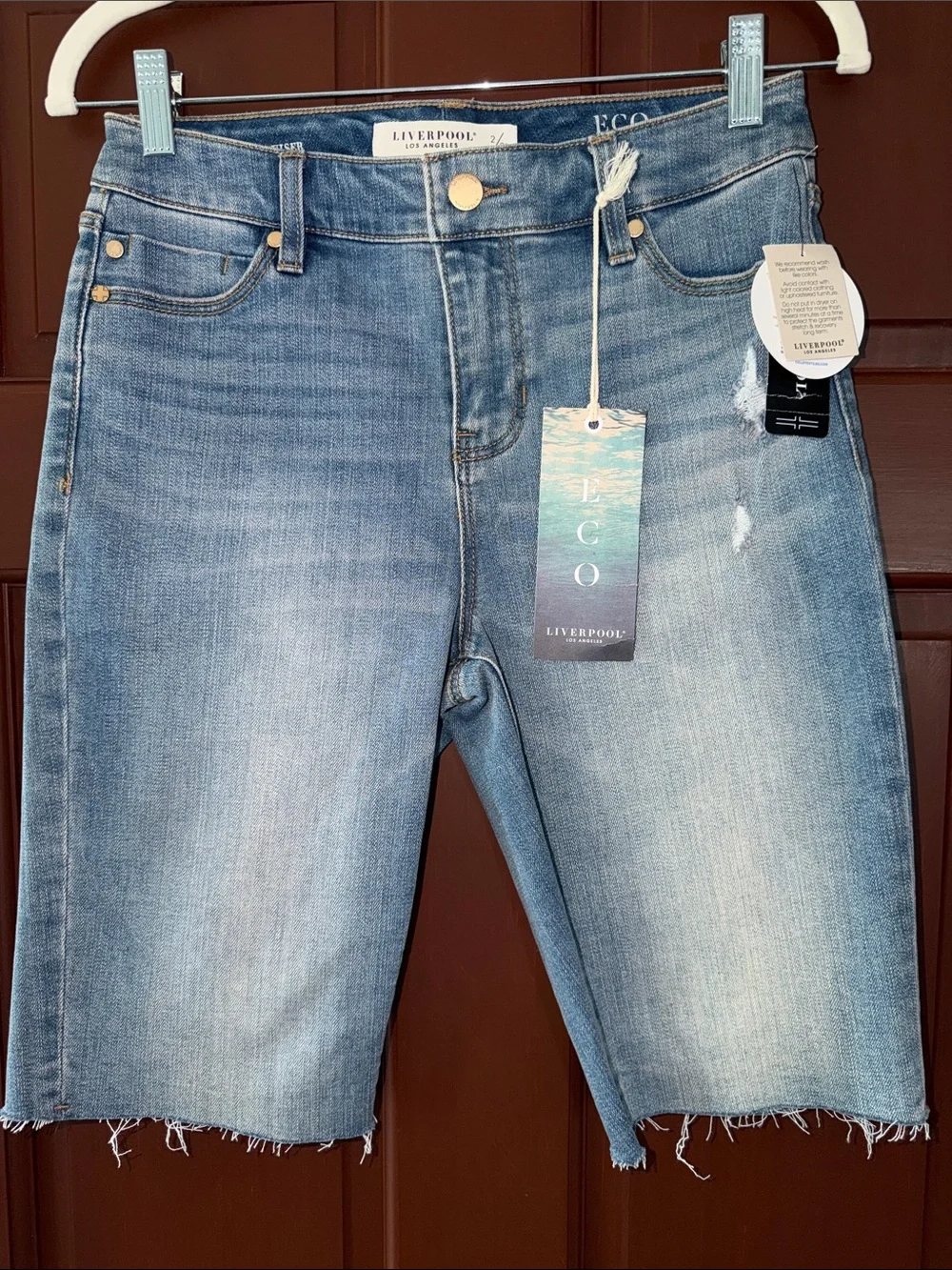 Liverpool Light Blue High-Rise Denim Bermuda Shorts